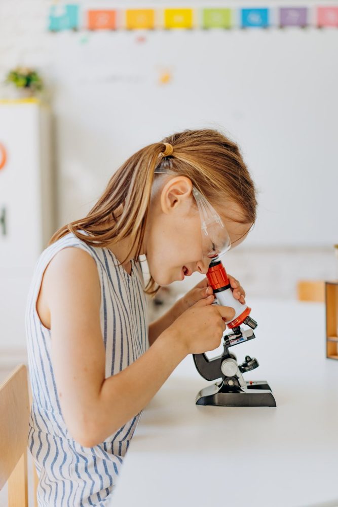 A child exploring with a microscope — illustrative stock photo, not the listed venue
